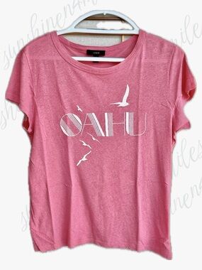 JCREW J.Crew Pink “OAHU” Graphic Print Linen-Blend Medium T-Shirt Tee Top #G5912